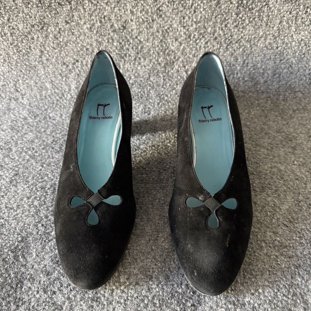 Thierry Rabotin Black Suede Cut-Out Slip-On Block Heel Pump EU 38 Quiet Luxury